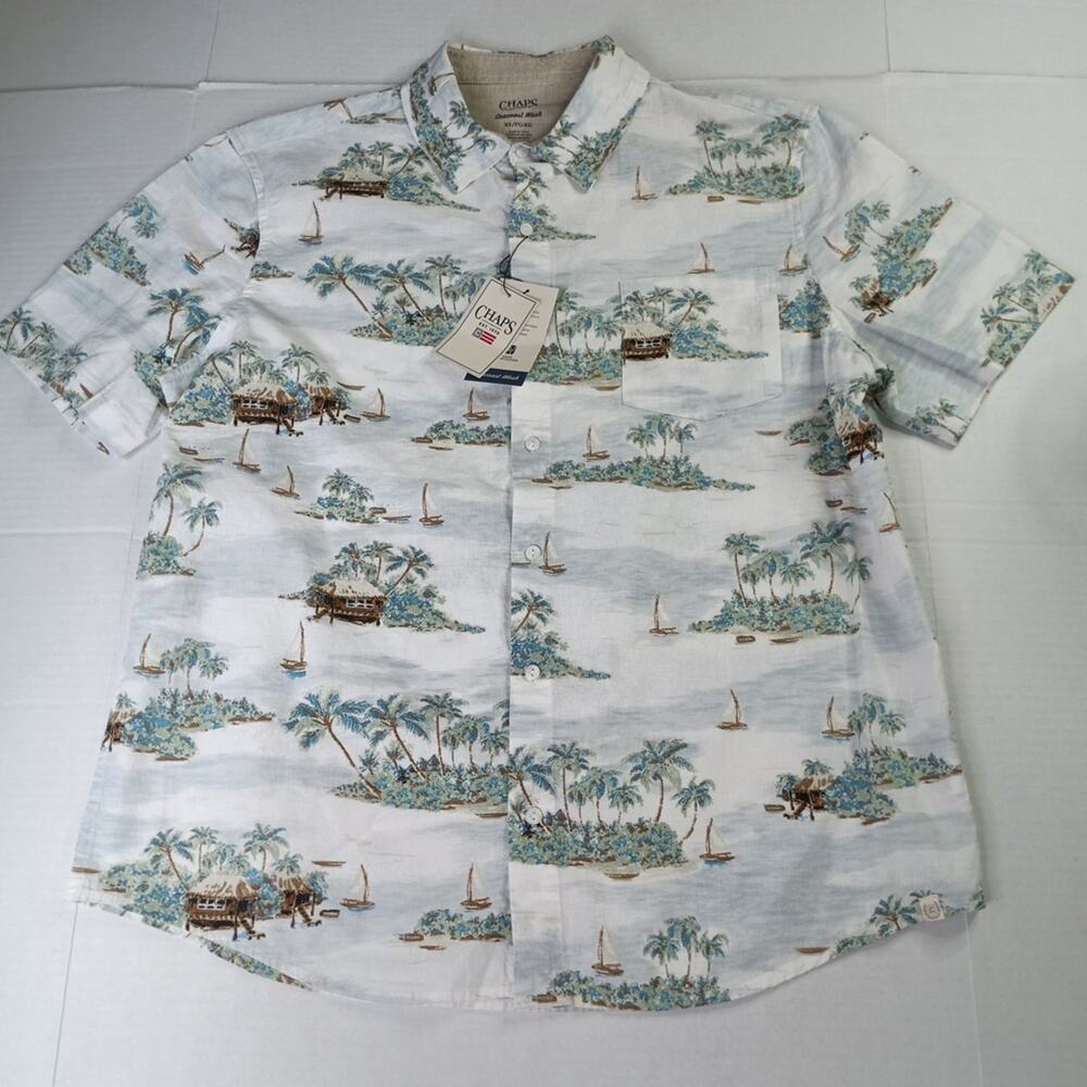 Chaps Seacoast Wash Linen Woven Shirt Men's XL Floral Print